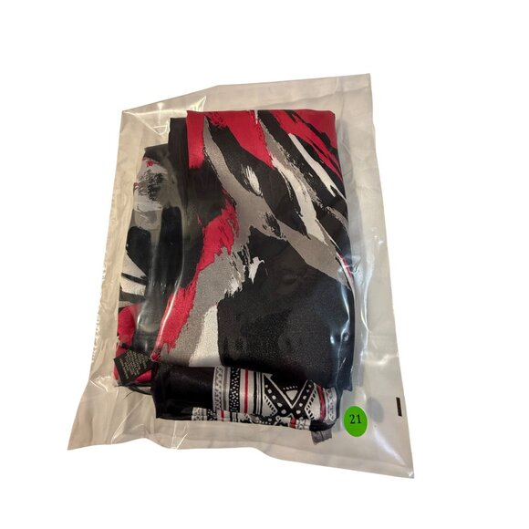 LANE BRYANT Satin Kimono Size 14–20 Red Black Abstract Print Belted Top - Picture 5 of 5